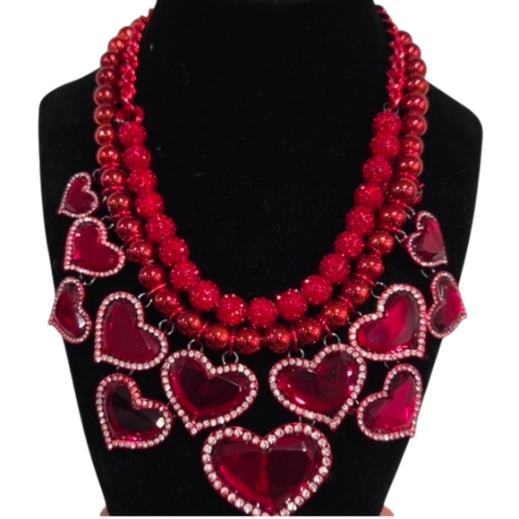 Betsey Johnson Jewelry - ❤️🔹️Betsey Johnson🔹️ Love Spell Red Heart Statement layered  Bib  16" Necklace
